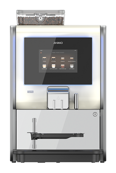 Animo OptiMe Kaffeevollautomat in Silber mit 7 Zoll Touchscreen.