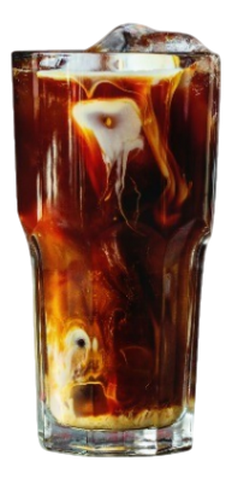 Dalgona Coffee auf Eis in hohem Glas.