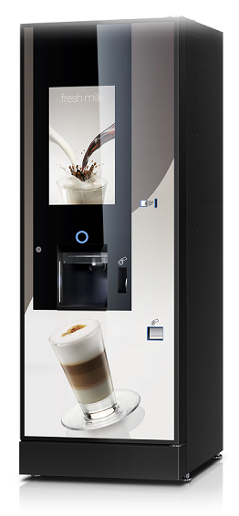 Luce Zero Fresh Milk Kaffeestandautomat mit Touchscreen-Display und Zahlungssystem.