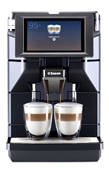 Saeco Magic M1 Kaffeevollautomat in Silber/Schwarz mit Touchscreen.