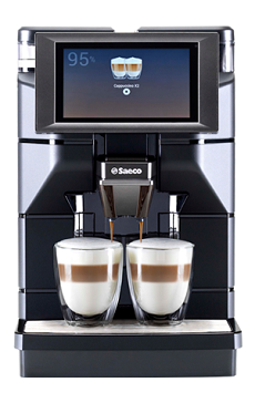 Kaffeevollautomat Saeco Magic M1 in Silber/Schwarz mit Touchscreen.