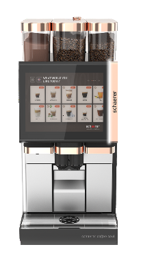Kaffeevollautomat Coffee Soul Select von Schaerer mit Touchscreen-Display und Mehrfach-Bohnenbehälter.