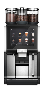 Kaffeevollautomat WMF 5000 S+ in Schwarz/Chrom mit Touch Display inklusive zwei Bohnenbehälter und 1 Kakaobehälter.