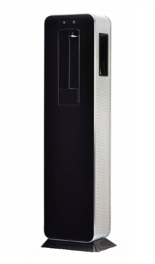 Wasserspender Standgerät Spaqa 4.0 in schwarz mit Becherwerk für eine automatische Becherausgabe.